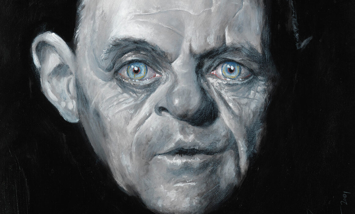 Close-up of Anthony Hopkins portrait by Derren Brown